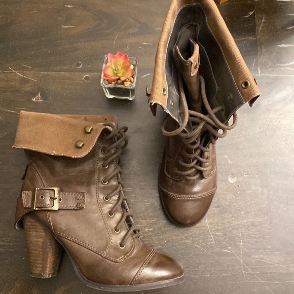 Steve Madden | AWOLL Combat Moto Heel Leather Boots brown women’s 8.5 - Picture 2 of 9